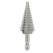 #2 High Speed Steel Quick Change Hex Shank Step Drill Bit, (3/16" - 1/2" by 1/16")