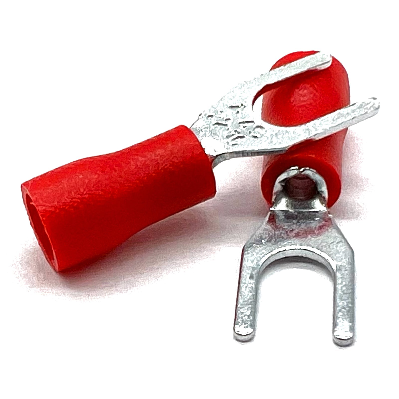 Red PVC/Vinyl #10 Fork Crimp Connector, AWG 22-16