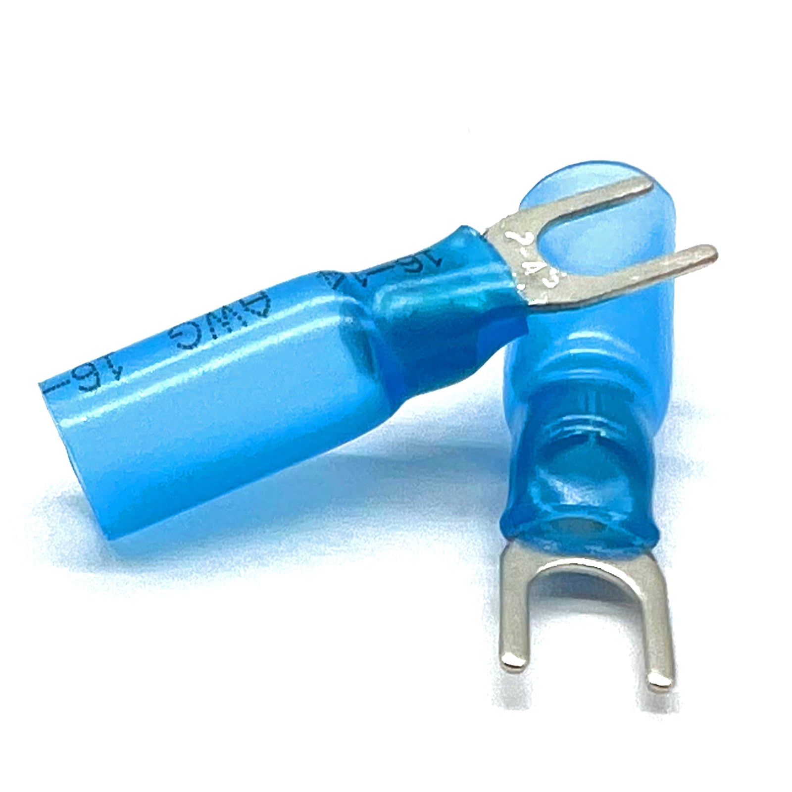 Blue Heat Shrink Marine Grade #8 U-Type Fork Connectors, AWG 16-14