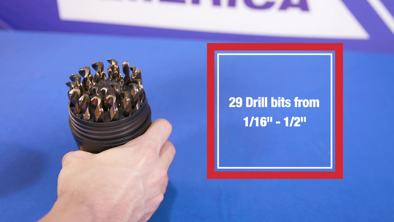29 Piece Cobalt Jobber Length Drill Bit Set, 1/16" - 1/2", Round Bit Cooler Case, D/ACO Series