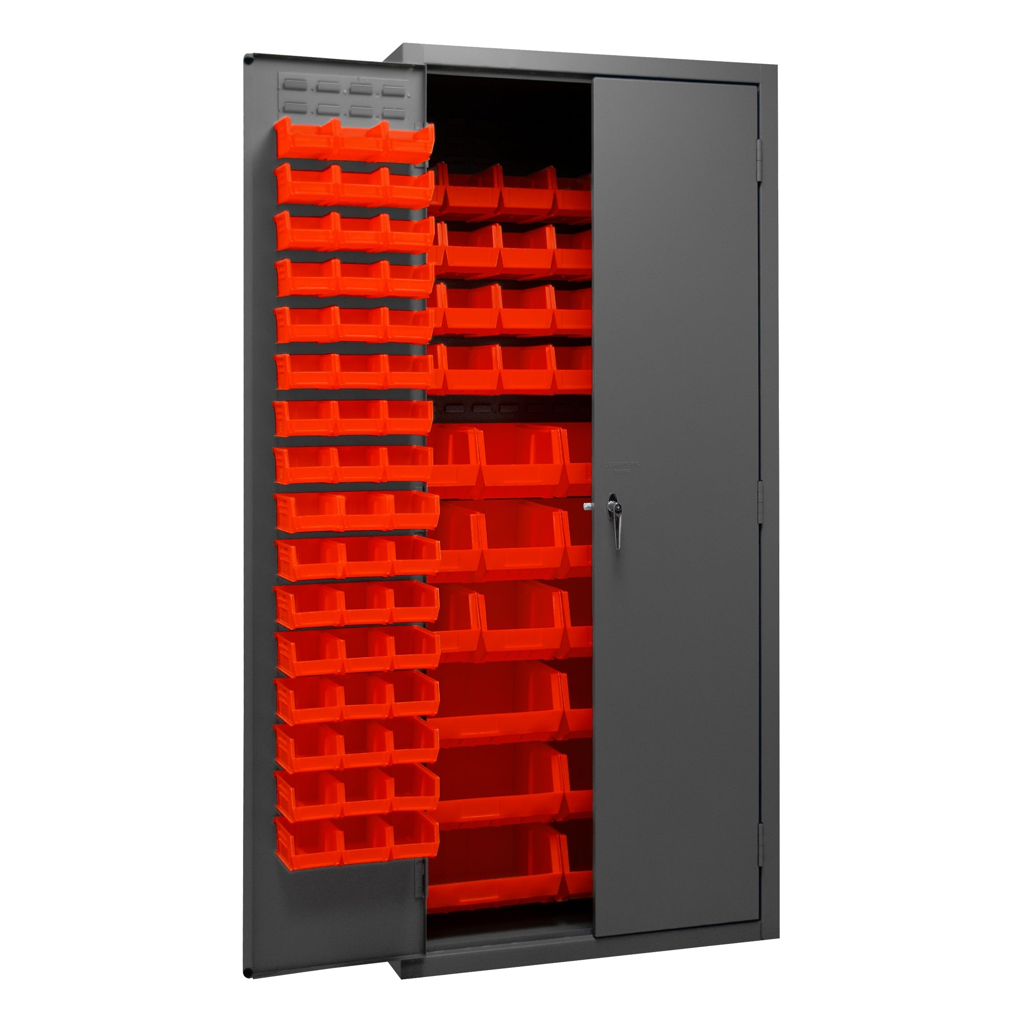 Metal Locking Storage Cabinet with 138 Red Hook-On-Bins