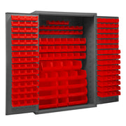 Metal Locking Storage Cabinet with 186 Red Hook-On-Bins