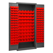 Metal Locking Storage Cabinet with 156 Red Hook-On-Bins