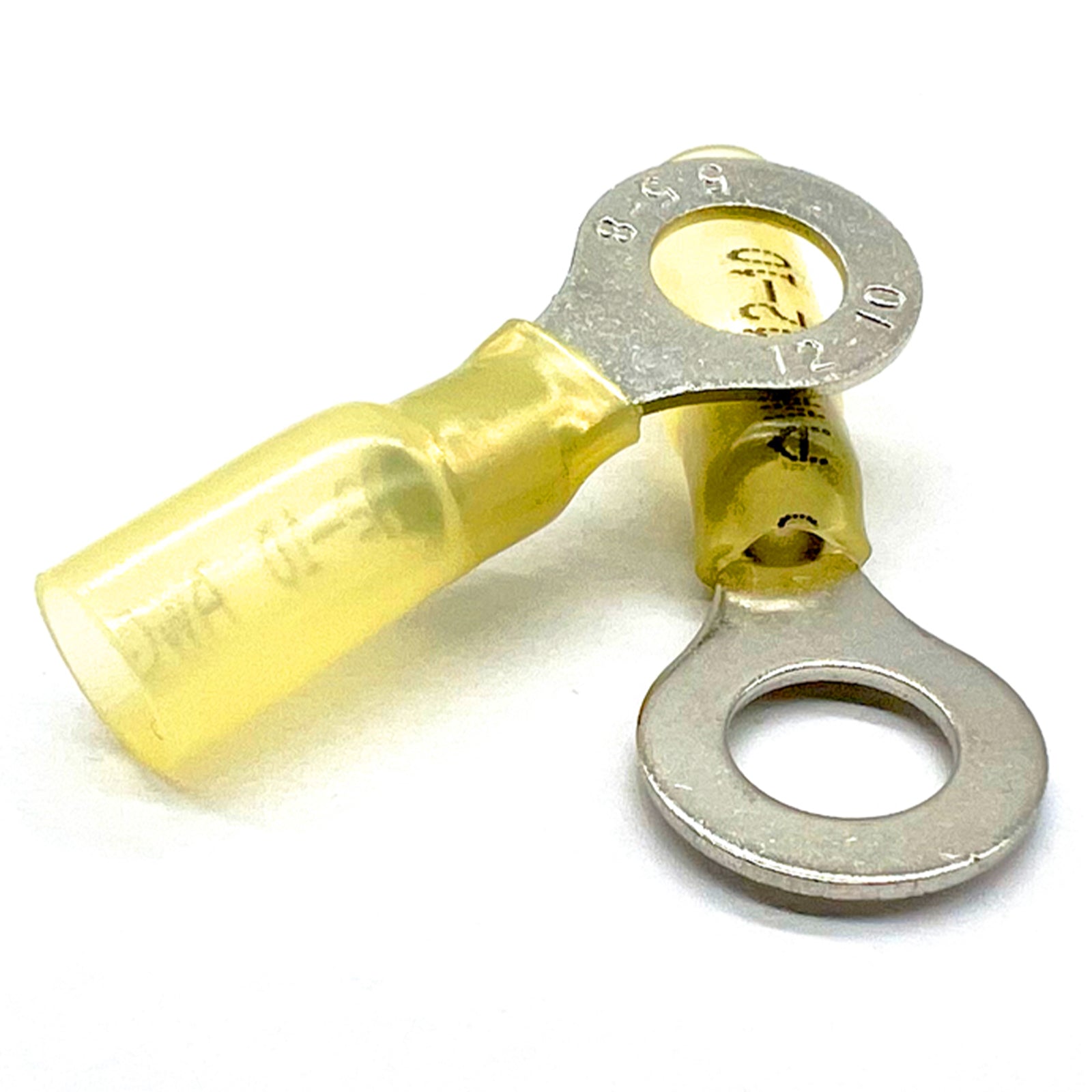 Yellow Heat Shrink Marine Grade 3/8" Diameter Ring Connectors, AWG 12-10