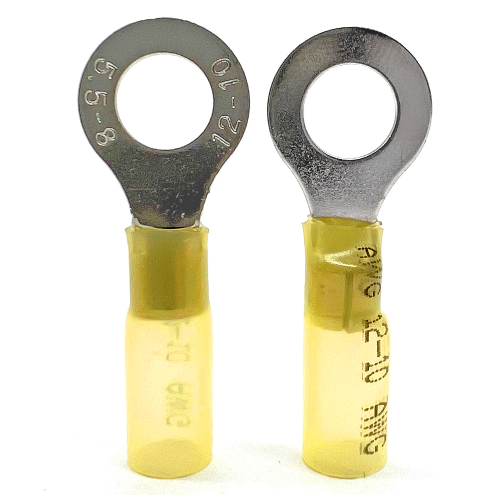 Yellow Heat Shrink Marine Grade 5/16" Diameter Ring Connectors, AWG 12-10