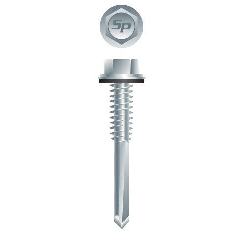 #12 Strong-Point Hex Washer Head w/Washer 12-24 x 3, Zinc