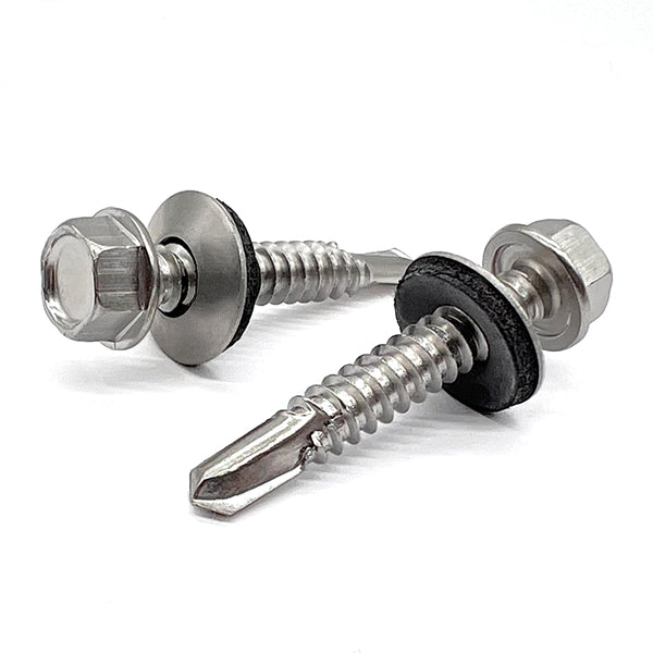 #12-14x1-1/2" 410 Stainless Steel Unslotted Hex Washer Head #3 Point Self Drilling Screws w/ Bonded Washers