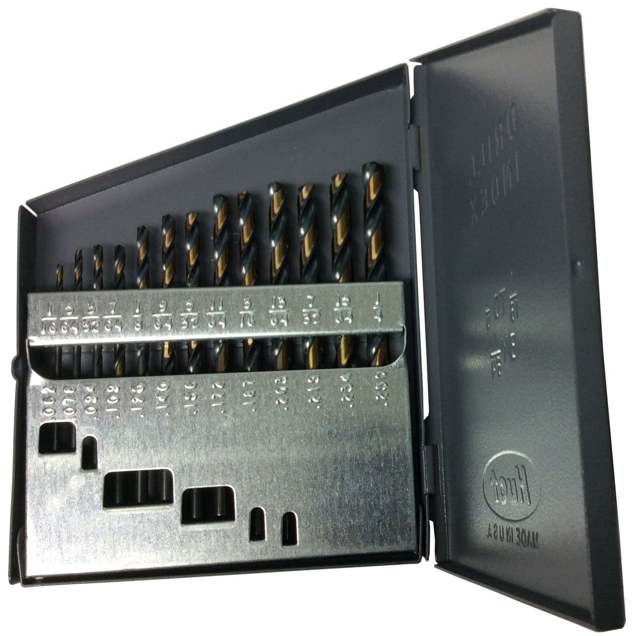 13 Piece HSS Black & Gold KFD Split Point Jobber Length Drill Bit Set, 1/16" - 1/4"
