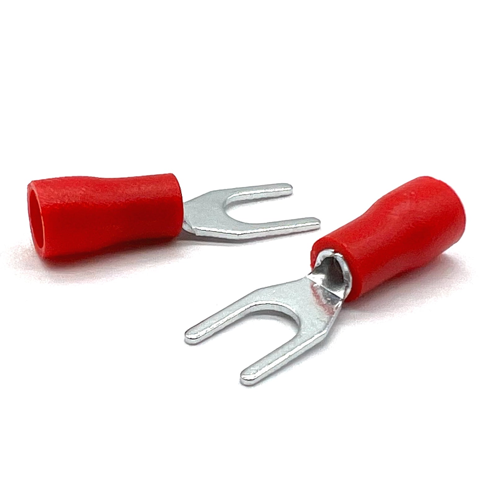 Red PVC/Vinyl #10 Fork Crimp Connector, AWG 22-16