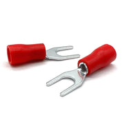 Red PVC/Vinyl #10 Fork Crimp Connector, AWG 22-16