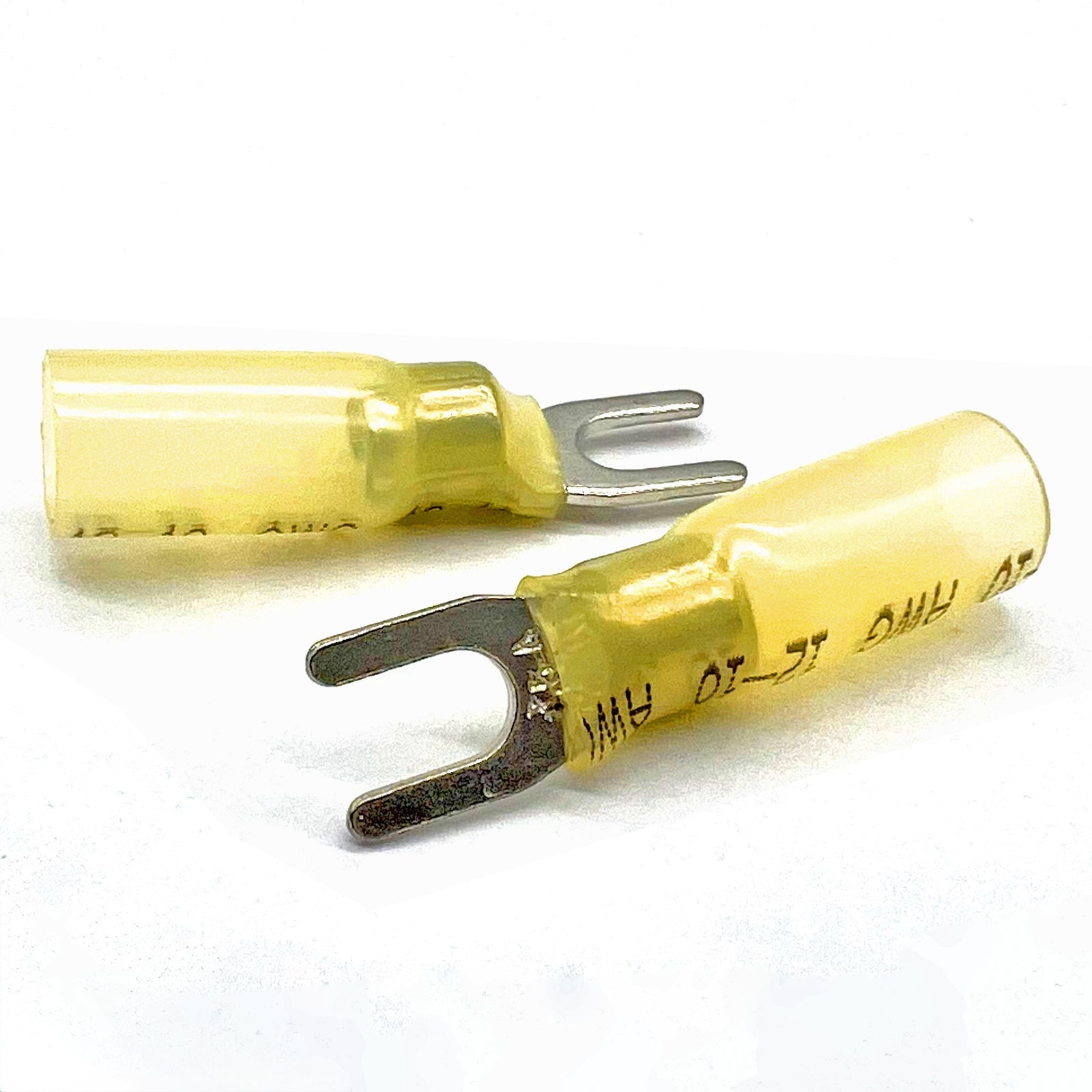 Yellow Heat Shrink Marine Grade #8 U-Type Fork Connectors, AWG 12-10