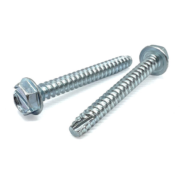 #10-16x3/8" Slotted Indent Hex Washer Head Type BT Thread Cutting Screws Zinc Clear