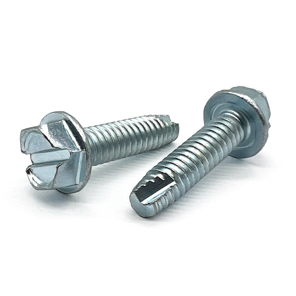 #6-32x1/2" Slotted Indent Hex Washer Head Type T Thread Cutting Screws Zinc Clear