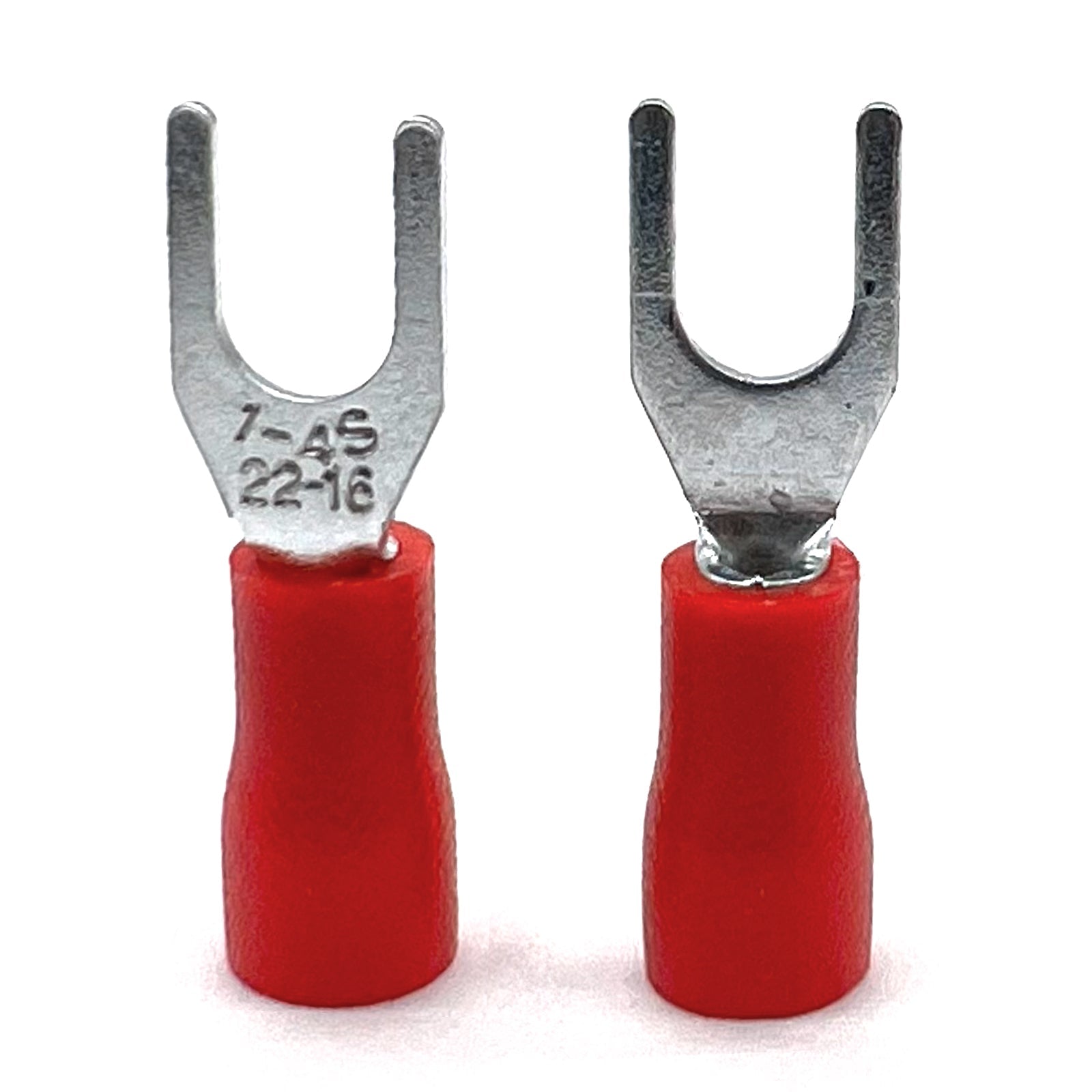 Red PVC/Vinyl #10 Fork Crimp Connector, AWG 22-16
