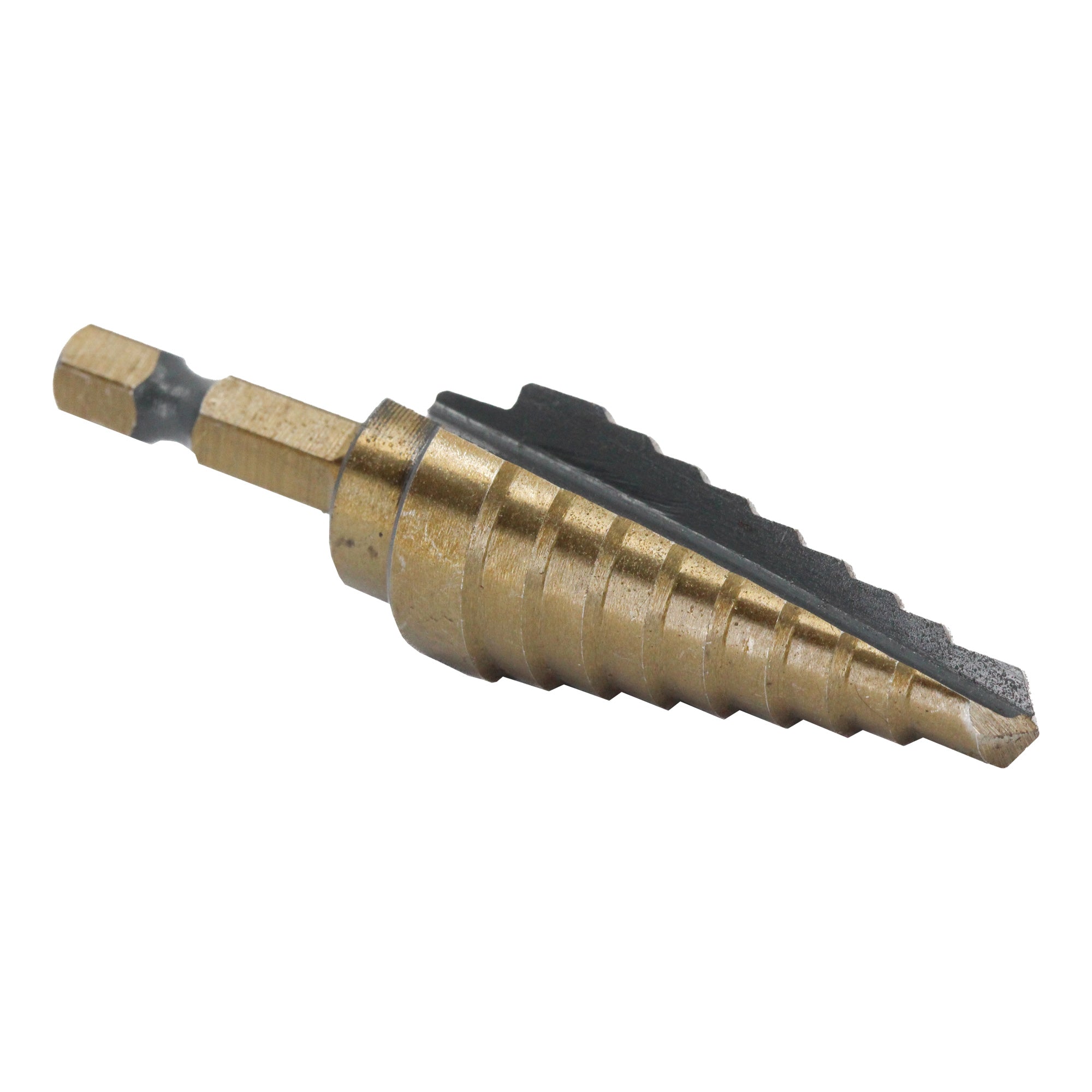 #4 HSS Black & Gold Quick Change Hex Shank Step Drill Bit (3/16" - 7/8" by 1/16")