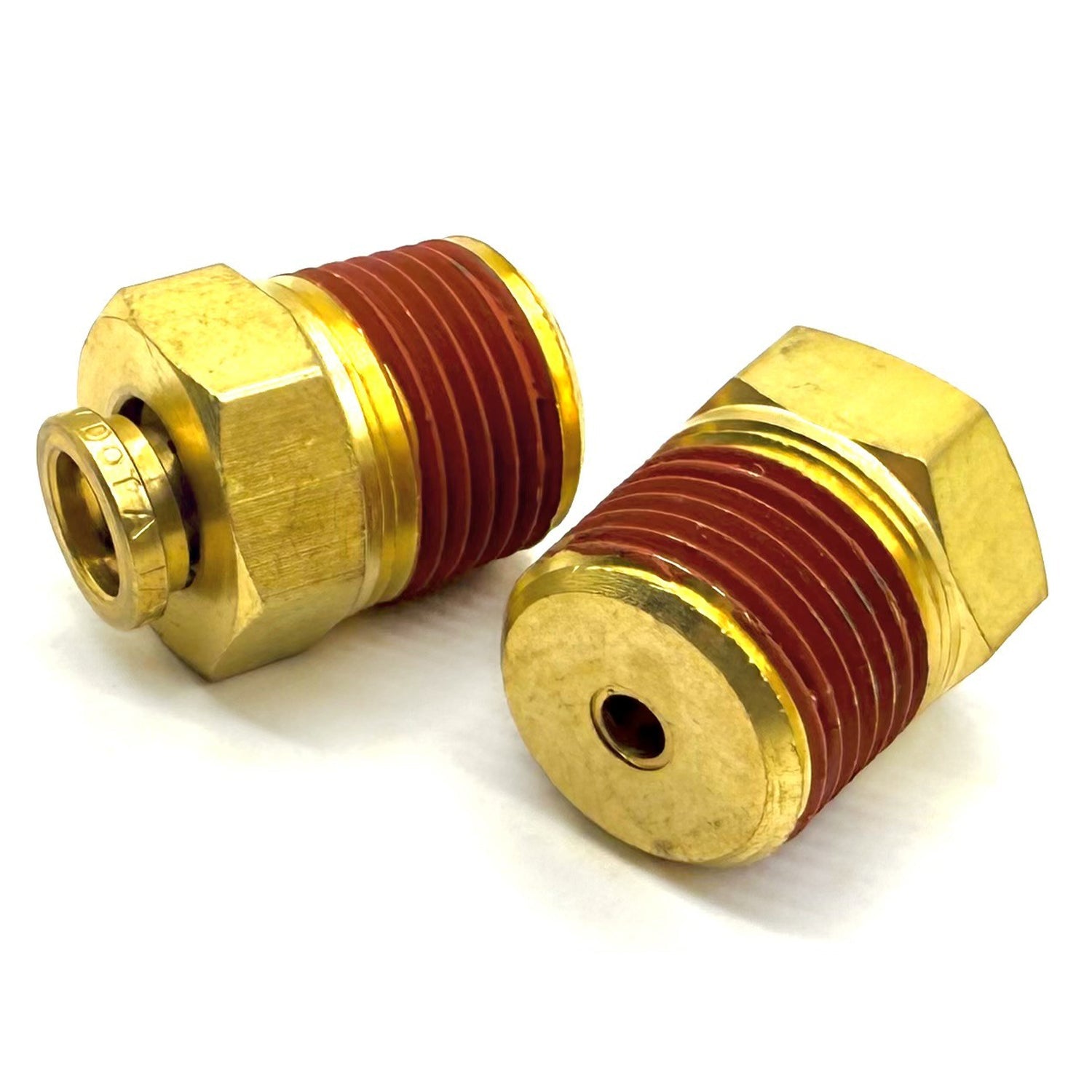 1/8" Tube to 1/8" NPT Straight Male Pipe Connector, Brass D.O.T. Push to Connect Air Brake Fitting with Red Acrylic Thread Sealant