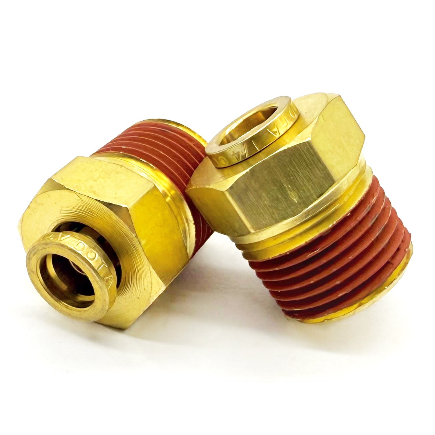 1/2" Tube to 1/4" NPT Straight Male Pipe Connector, Brass D.O.T. Push to Connect Air Brake Fitting with Red Acrylic Thread Sealant