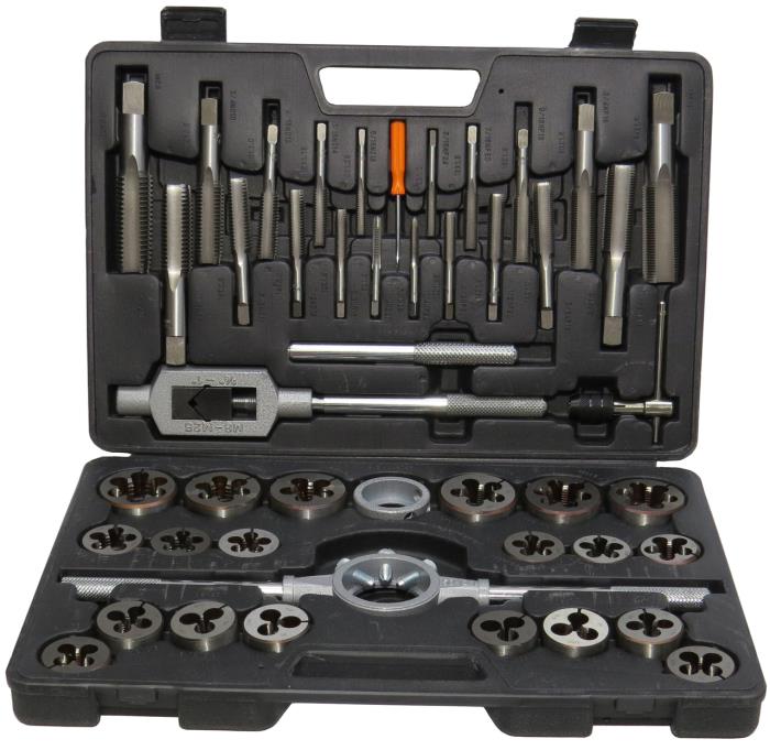 40 Piece 3.00mm - 12.00mm Carbon Steel Tap and Die Set with Round Die