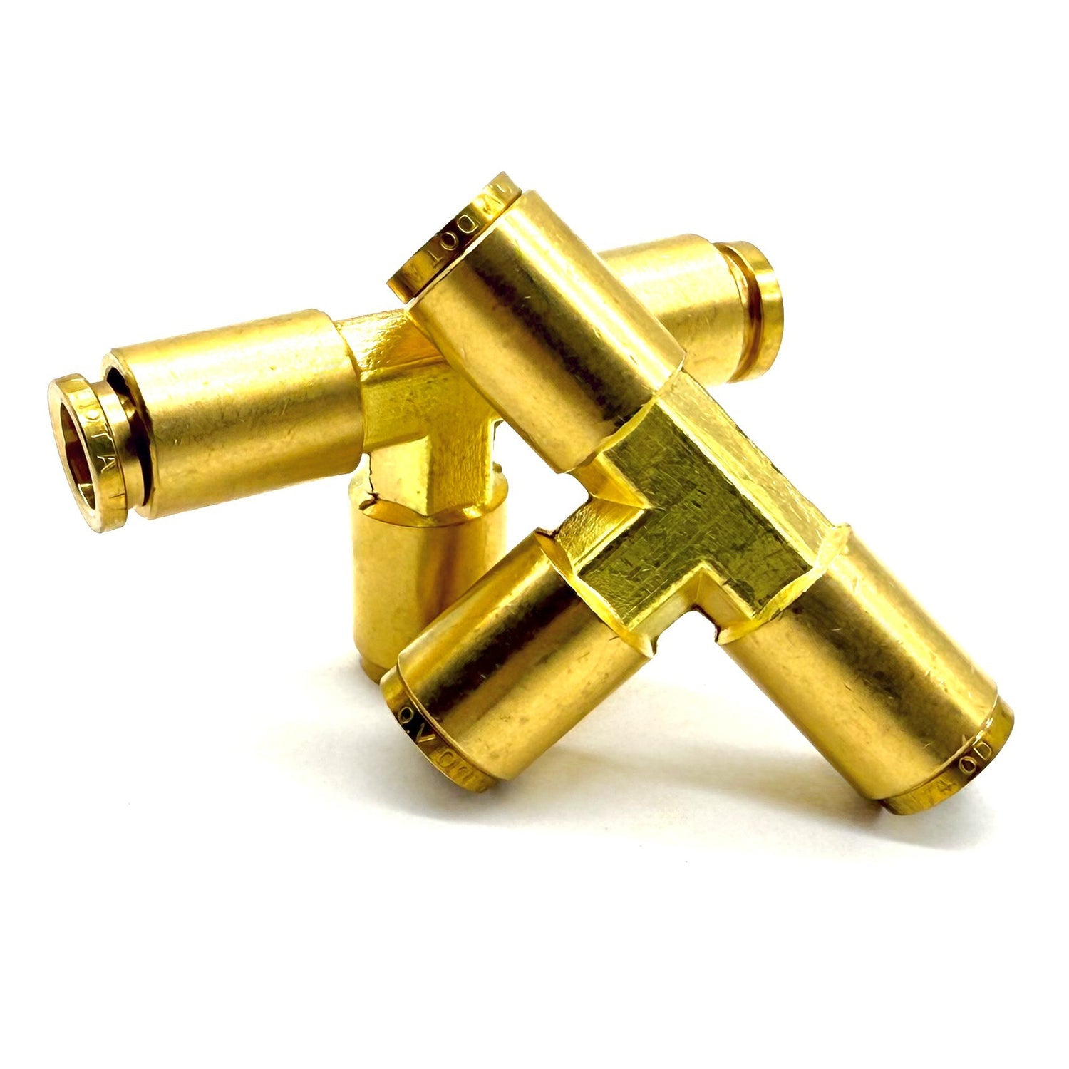1/2" Tube Union Tee Coupling, D.O.T. Brass Push to Connect Air Brake Fitting