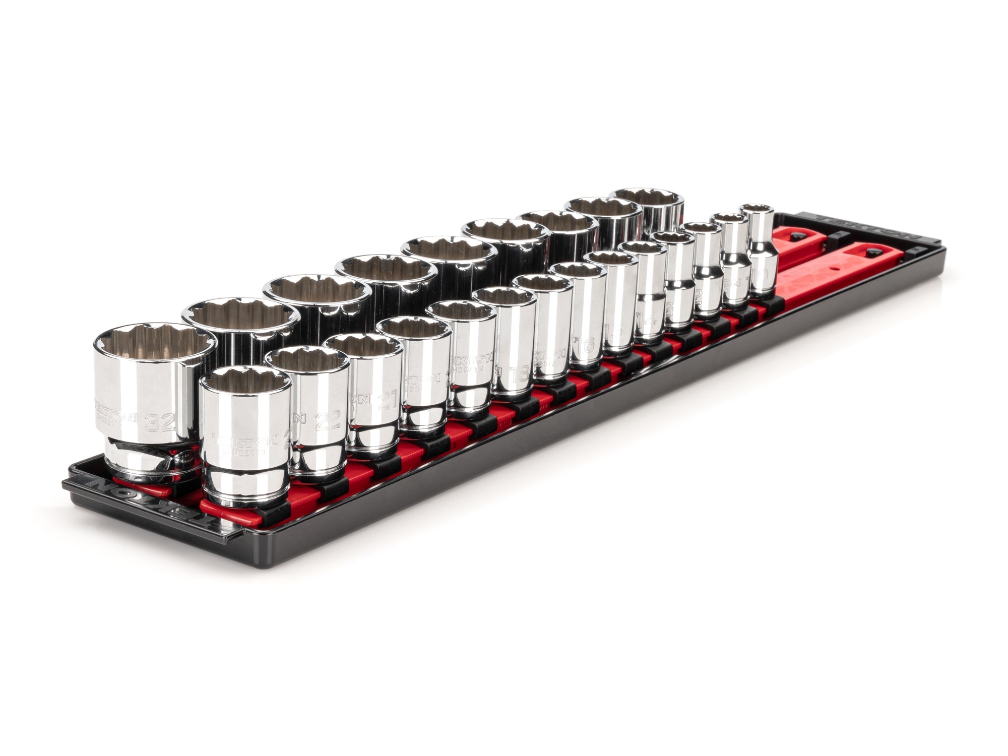 1/2 Inch Drive Shallow 12-Point Socket Set with Rails and Tray, 23-Piece (10 - 32 mm)