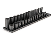 3/8 Inch Drive Shallow and Deep 12-Point Impact Socket Set with Rails and Tray, 30-Piece (1/4 - 1 in.)