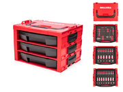 3/8 Inch Drive Shallow and Deep 6-Point Socket and Ratchet Set in Modular Stacking Tool Box, 83-Piece (1/4 - 1 in., 6 - 24 mm)