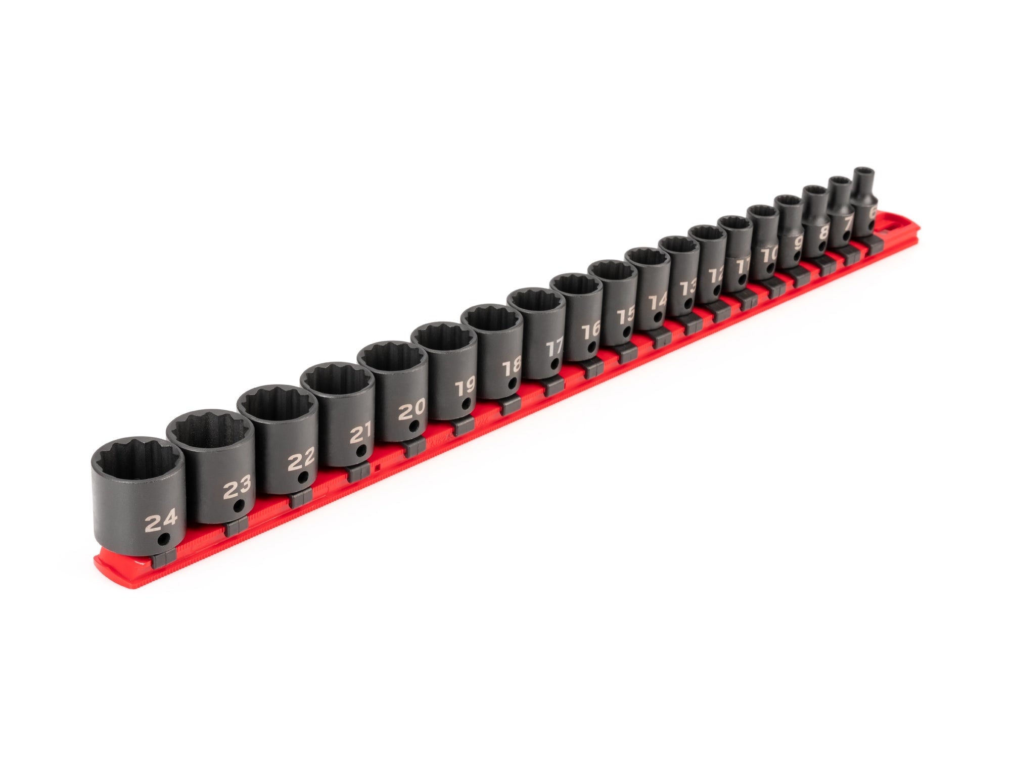 3/8 Inch Drive Shallow 12-Point Impact Socket Set with Rail, 19-Piece (6 - 24 mm)