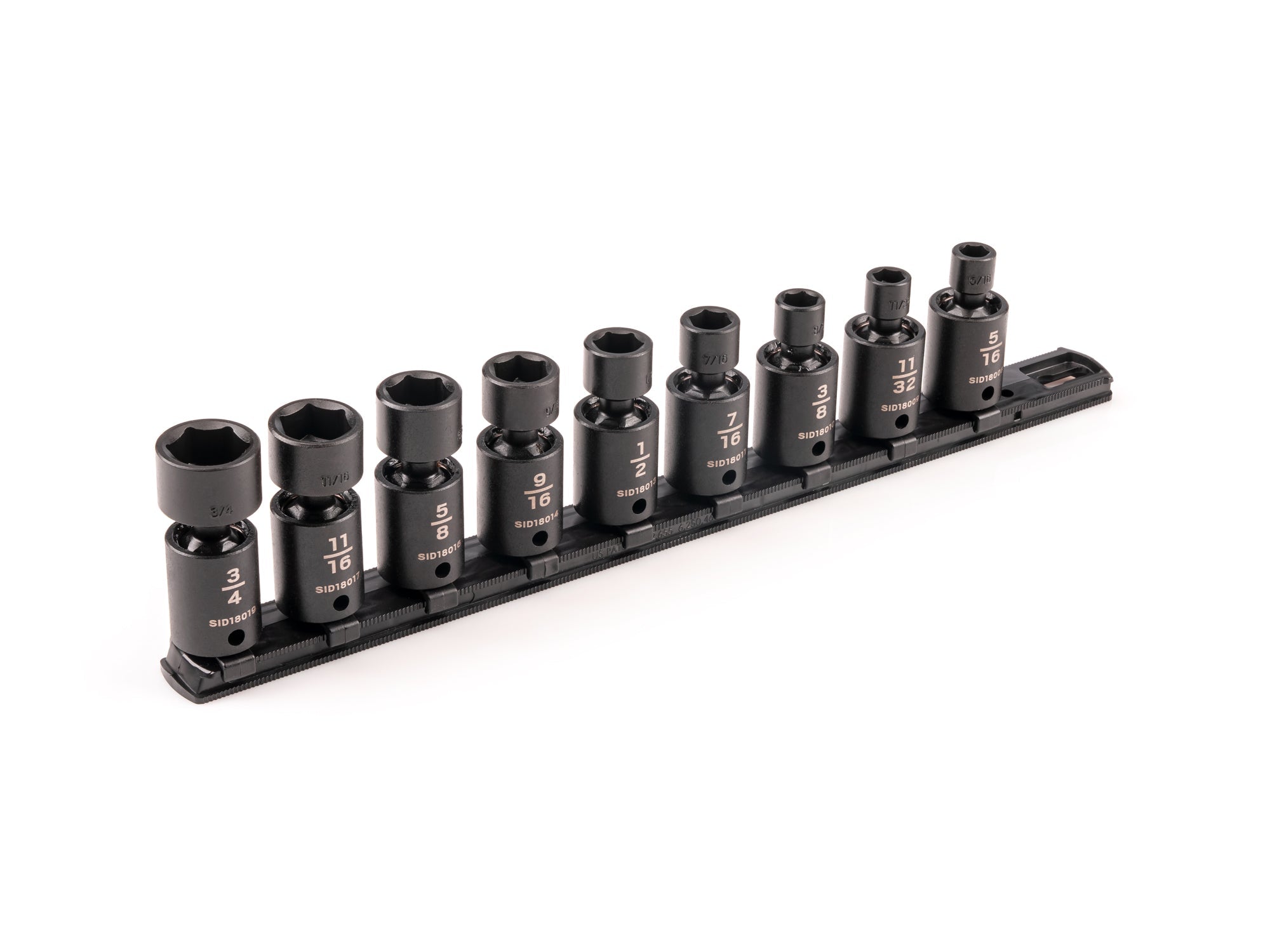 3/8 Inch Drive Shallow 6-Point Universal Joint Impact Socket Set with Rail, 9-Piece (5/16 - 3/4 in.)