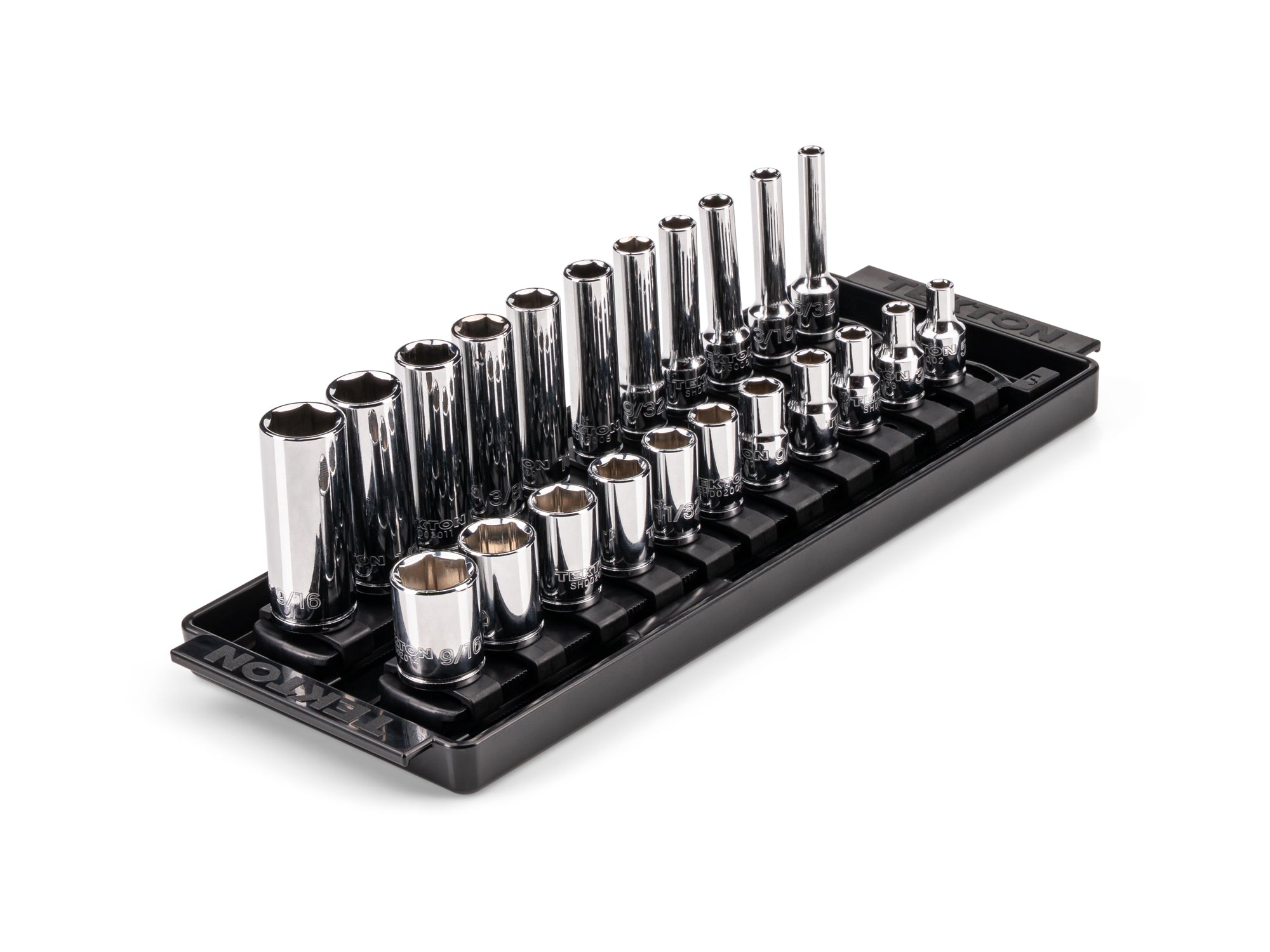 1/4 Inch Drive Shallow and Deep 6-Point Socket Set with Rails and Tray, 22-Piece (5/32 - 9/16 in.)