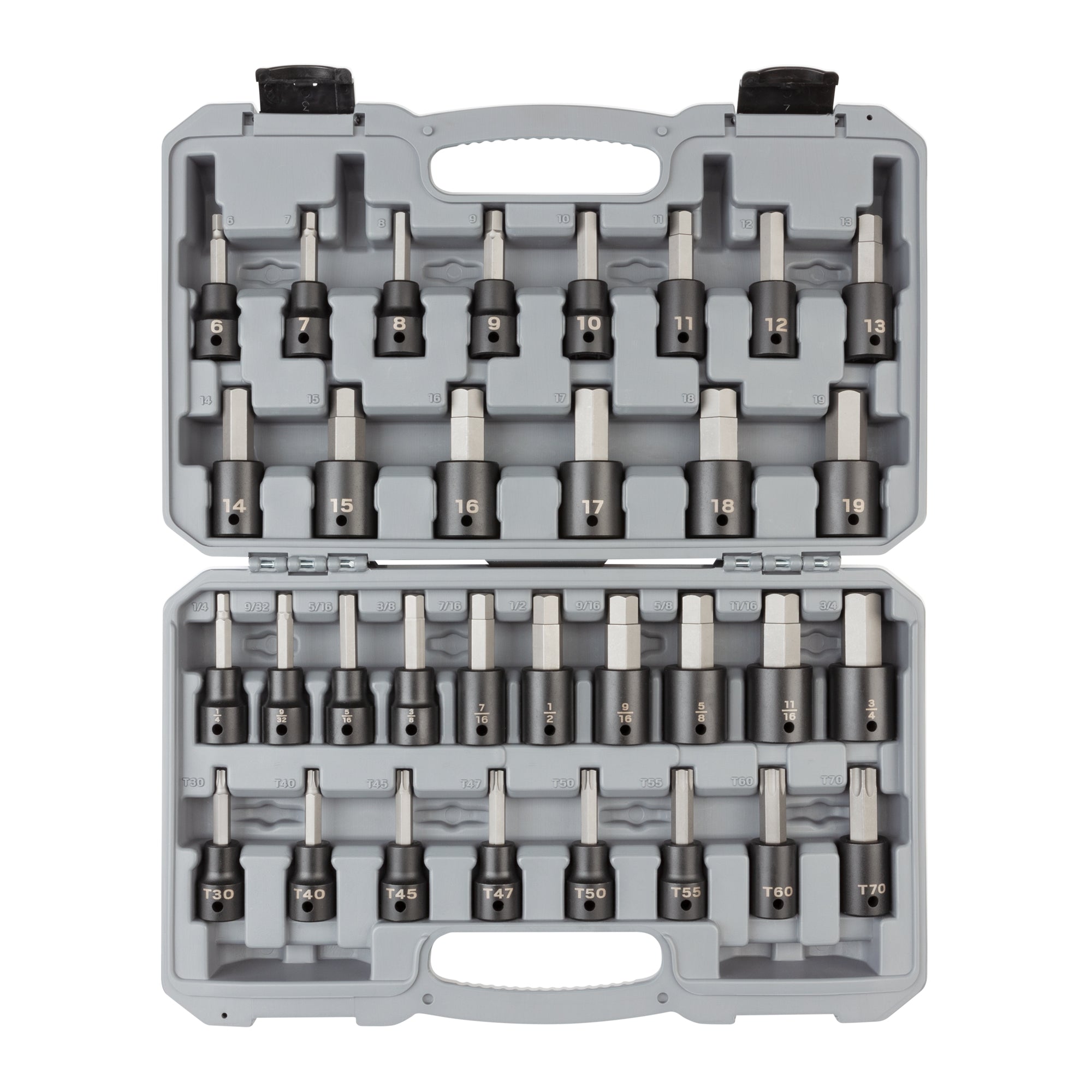 1/2 Inch Drive Hex and Torx Impact Bit Socket Set with Case, 32-Piece (1/4 - 3/4 in., 6 - 19 mm, T30 - T70)
