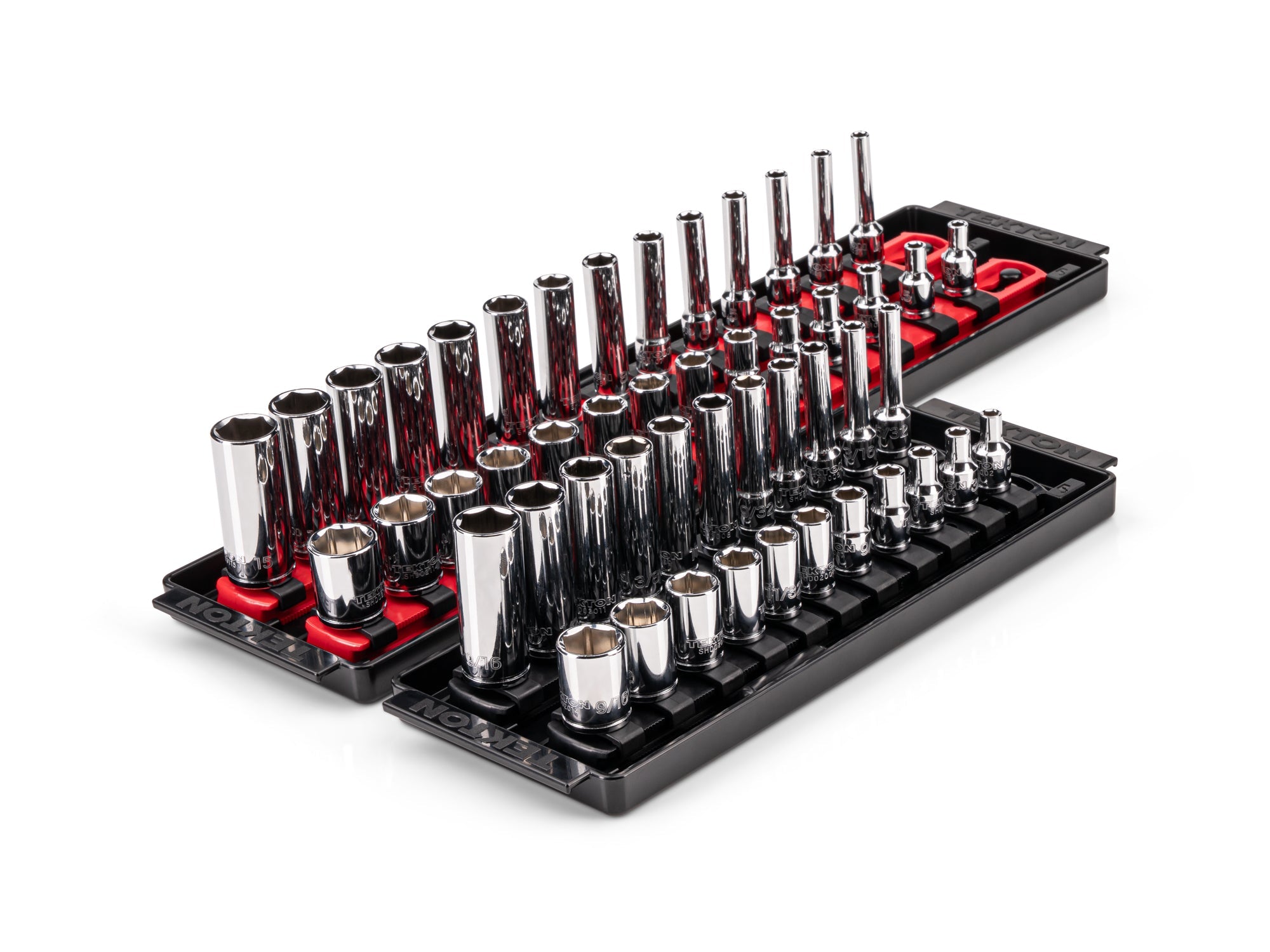 1/4 Inch Drive Shallow and Deep 6-Point Socket Set with Rails and Trays, 50-Piece (5/32 - 9/16 in., 4 - 15 mm)