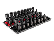 3/8 Inch Drive Shallow 6-Point Universal Joint Impact Socket Set with Rails and Trays, 34-Piece (1/4 - 1 in., 6 - 24 mm)