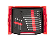 Reversible 12-Point Ratcheting Combination Wrench Set with Open Top Drawer and Rack, 14-Piece (6 - 19 mm)