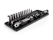1/4 Inch Drive Shallow and Deep 12-Point Socket and Ratchet Set with Rails and Tray, 29-Piece (5/32 - 9/16 in.)