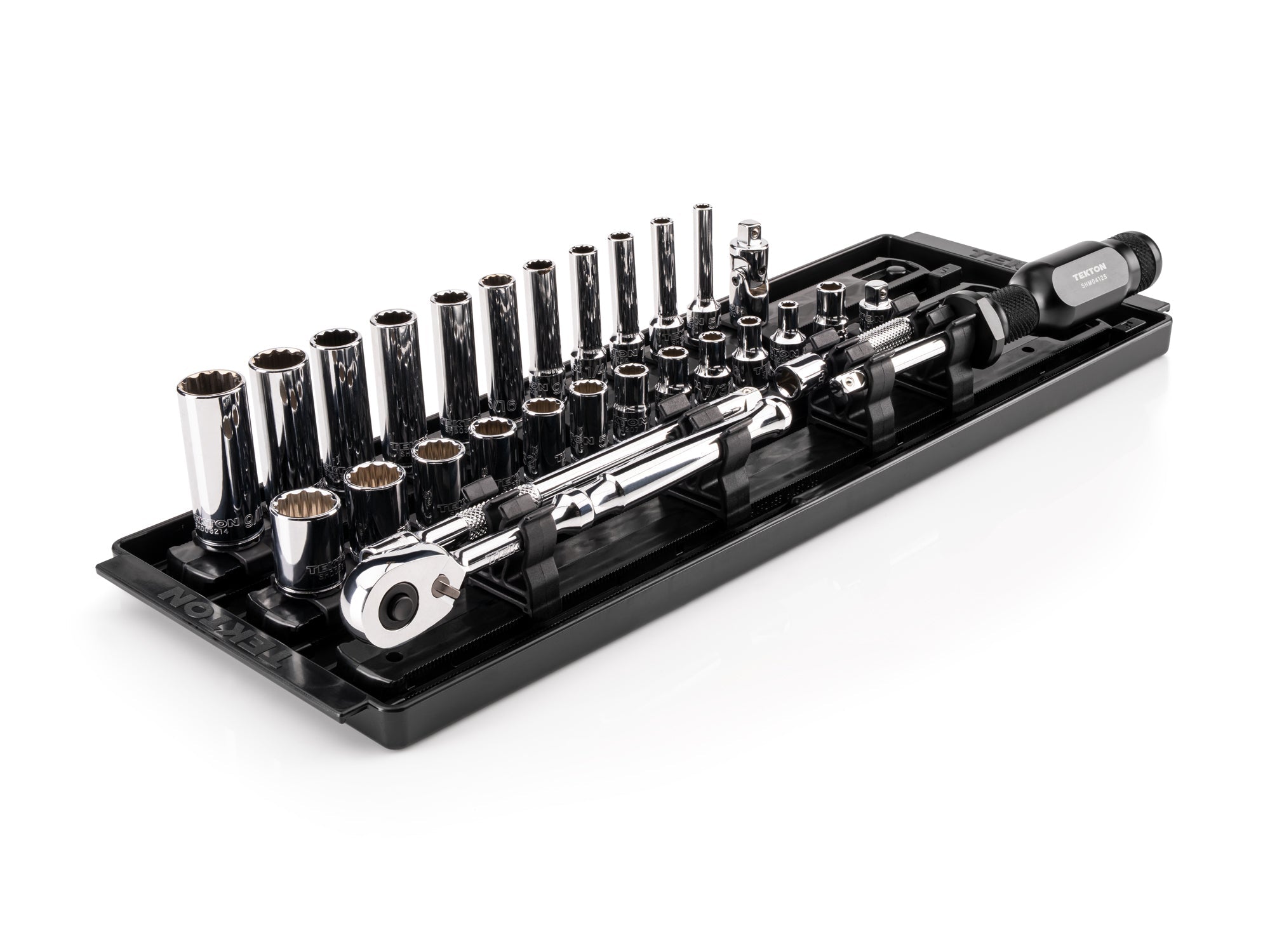 1/4 Inch Drive Shallow and Deep 12-Point Socket and Ratchet Set with Rails and Tray, 29-Piece (5/32 - 9/16 in.)