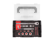3/8 Inch Drive 12-Point Socket, Bit, and Ratchet Set with Mini Stacking Tool Box (32-Piece)