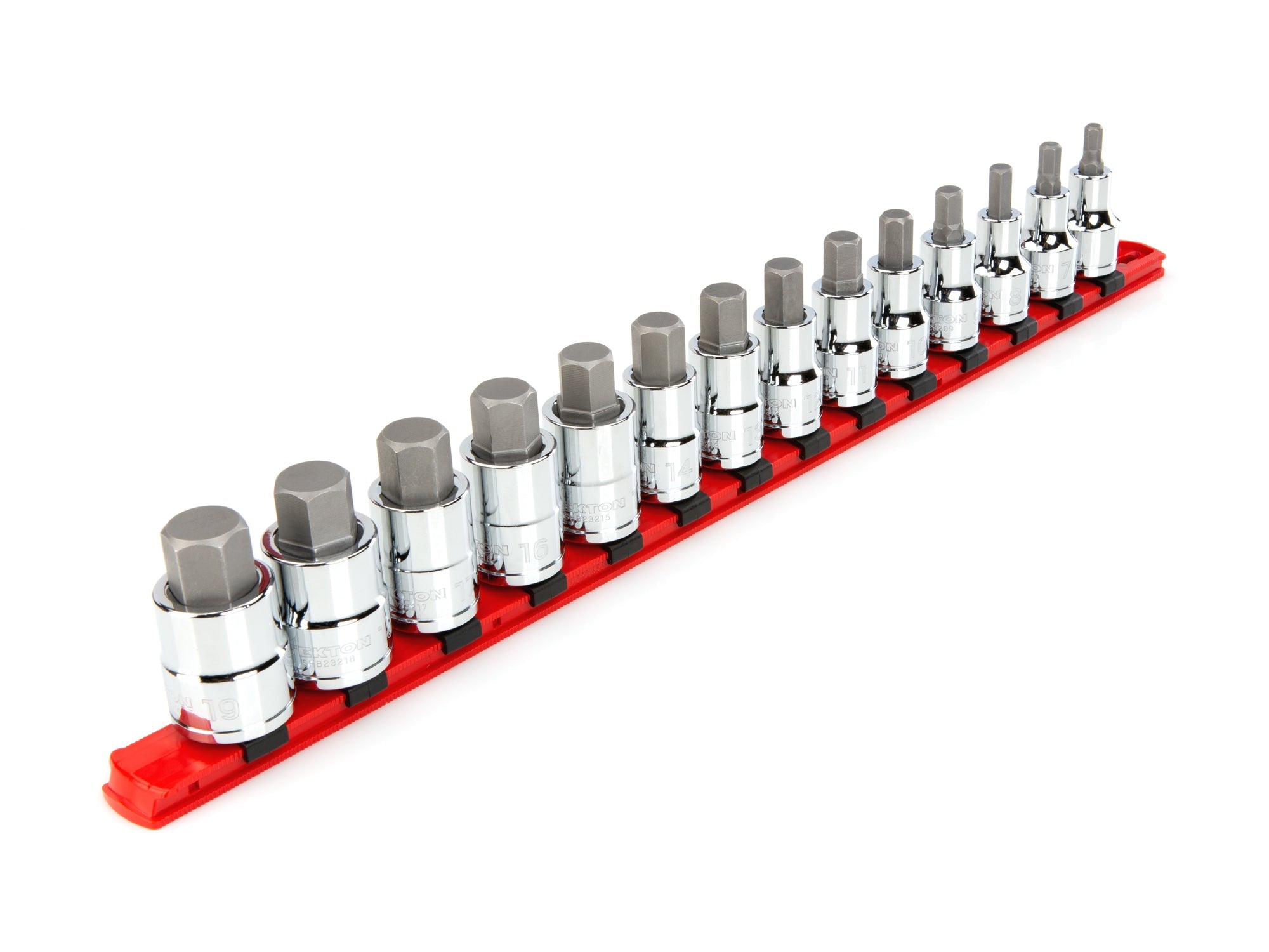 1/2 Inch Drive Hex Bit Socket Set with Rail, 14-Piece (6 - 19 mm)