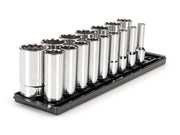 1/2 Inch Drive Deep 12-Point Socket Set with Rails and Tray, 16-Piece (3/8 - 1-5/16 in.)