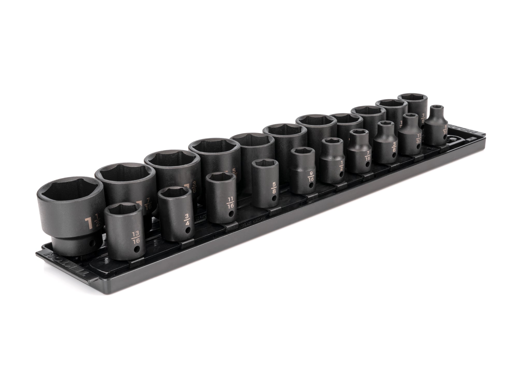 1/2 Inch Drive Shallow 6-Point Impact Socket Set with Rails and Tray, 21-Piece (5/16 - 1-1/2 in.)