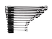 Long Fixed/Flex Head 12-Point Ratcheting Box End Wrench Set with Modular Organizers, 15-Piece (1/4-1 in.)