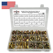 Inch Grade 8 Hex Cap Screws, Nuts, Flat & Lock Washers Zinc Yellow USA Made Hardware - 380 PCS