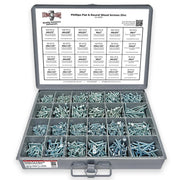 Phillips Round & Flat Head Wood Screws Zinc Assortment - 1641 PCS