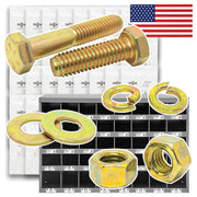 Inch Grade 8 Fine Hex Cap Screws, Hex Nuts, Flat & Lock Washers Zinc Yellow USA Made Hardware - 2012 PCS