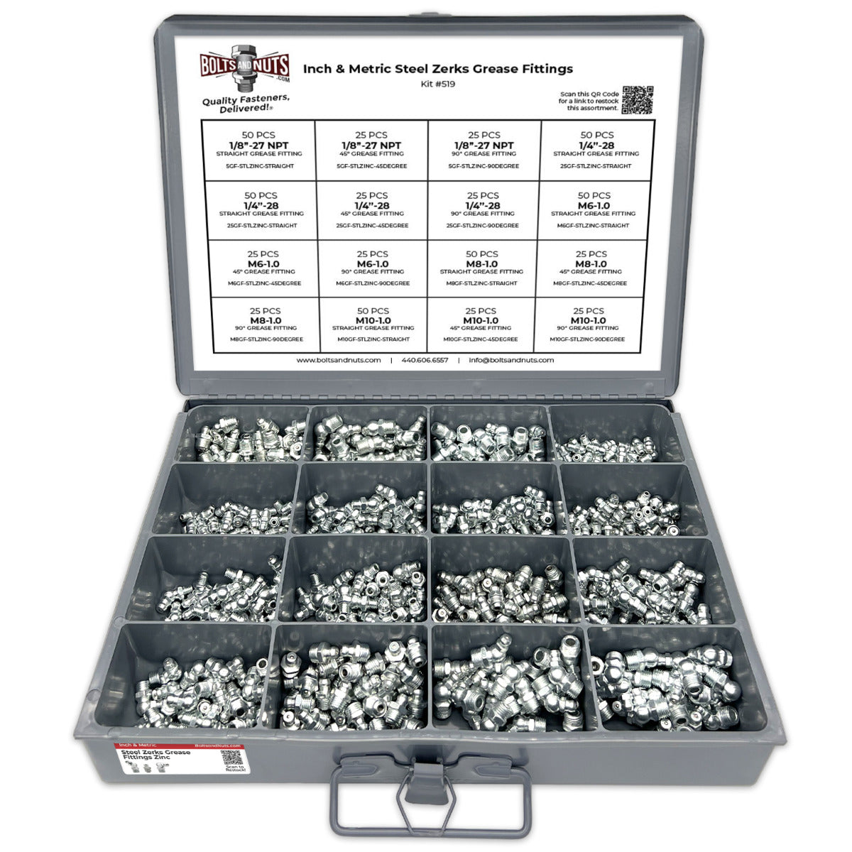 Inch and Metric Steel Zinc Clear Zerks Grease Fittings - 551 PCS