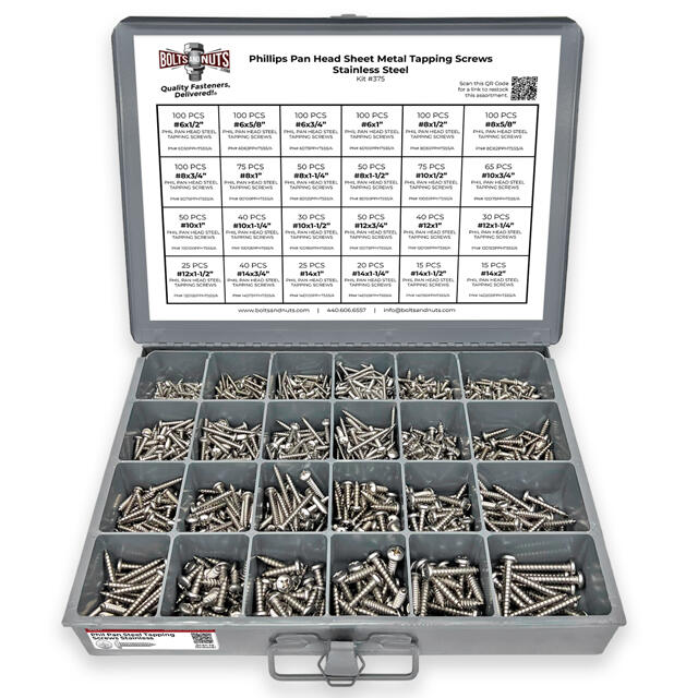 18-8 Stainless Steel Phillips Pan Head Sheet Metal Self Tapping Screws Assortment - 1396 PCS