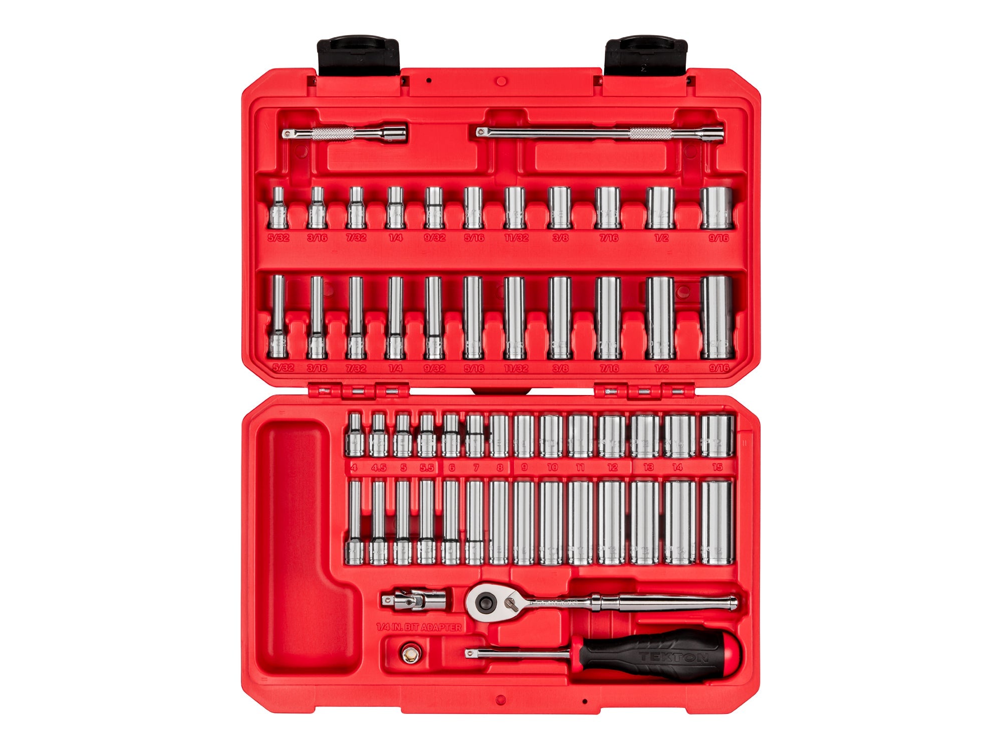 1/4 Inch Drive Shallow and Deep 6-Point Socket and Ratchet Set with Case, 56-Piece (5/32-9/16 in., 4-15 mm)