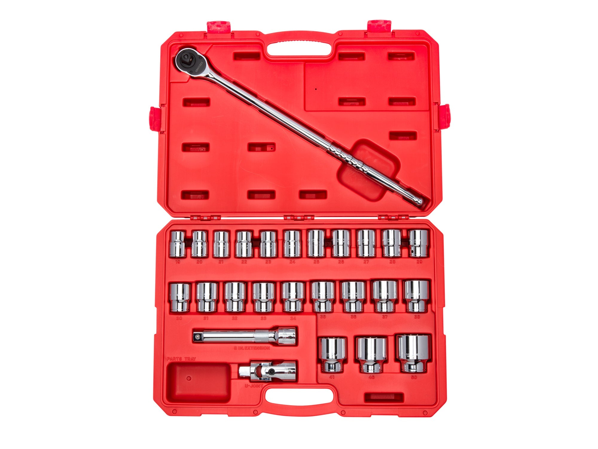 3/4 Inch Drive Shallow 12-Point Socket and Ratchet Set with Case, 26-Piece (19 - 50 mm)
