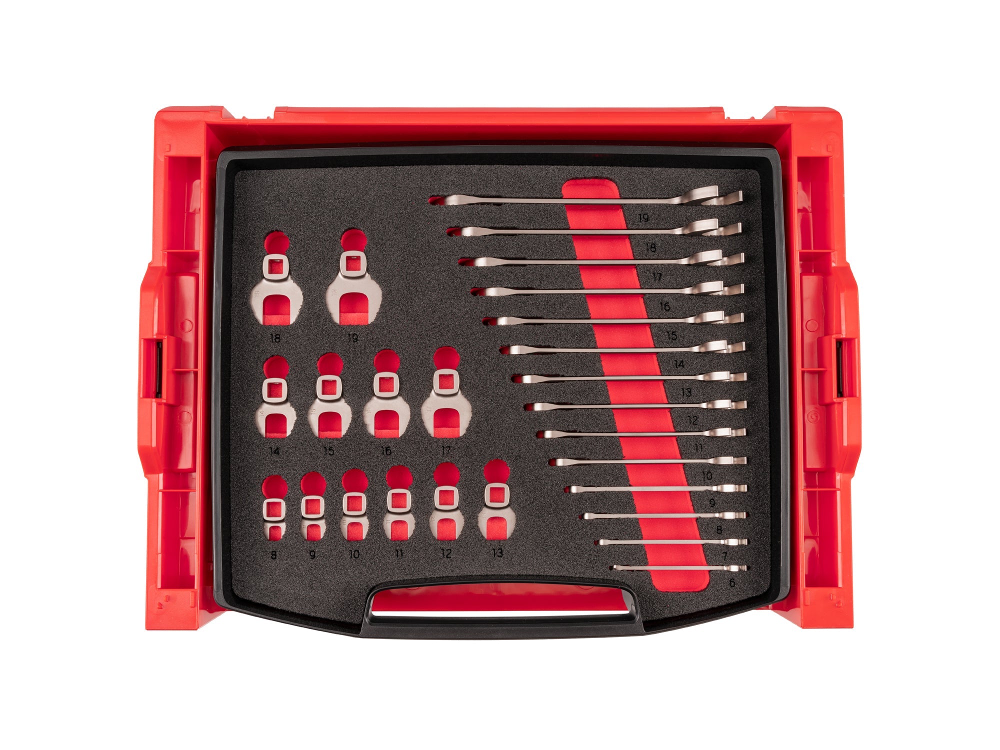 Angle Head and Crowfoot Wrench Set with Open Top Drawer and Rack, 26-Piece (6 - 19 mm)