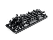 1/4, 3/8, 1/2 Inch Drive Impact Extension and Accessory Set with Rails and Tray (17-Piece)