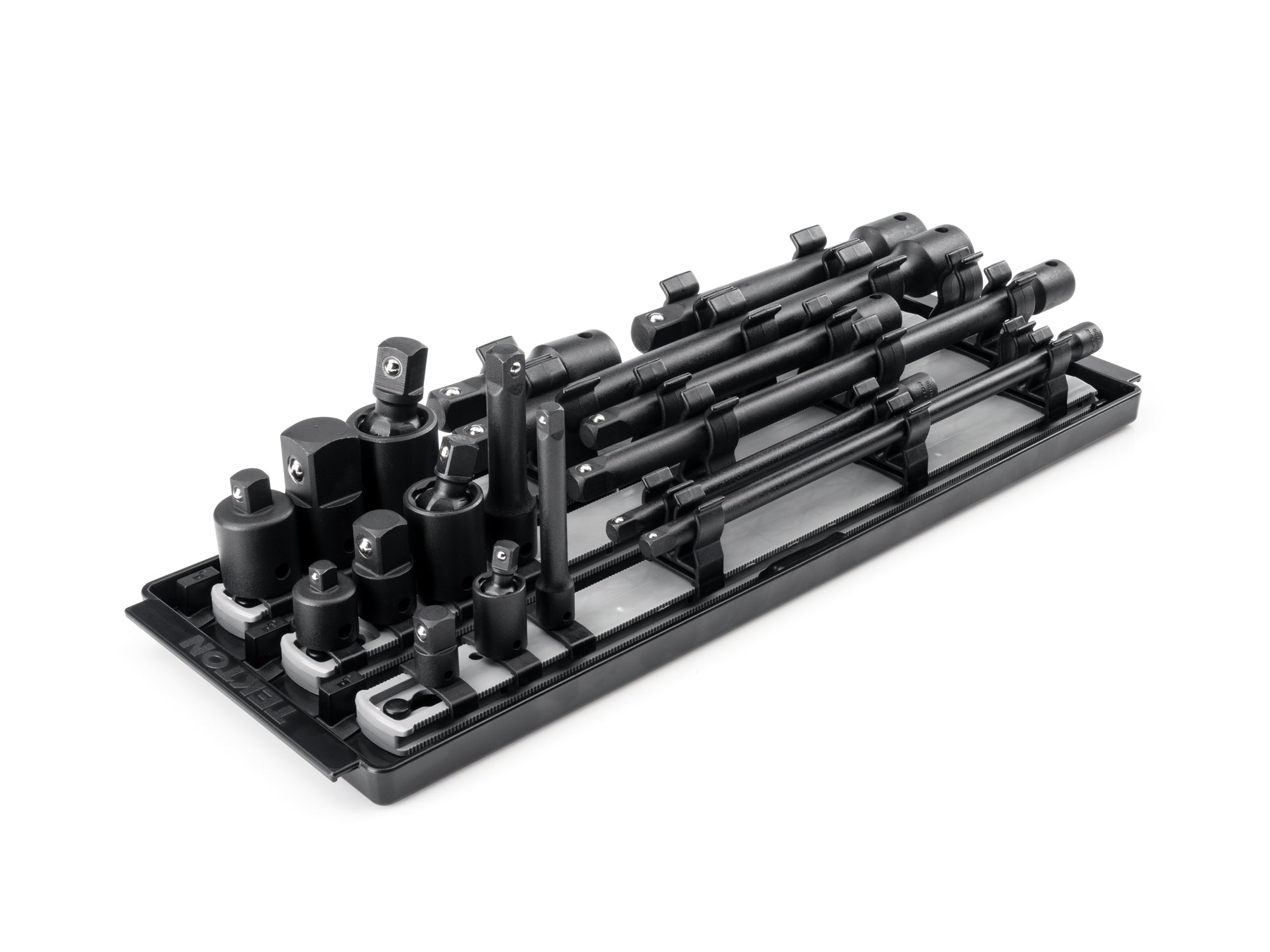 1/4, 3/8, 1/2 Inch Drive Impact Extension and Accessory Set with Rails and Tray (17-Piece)